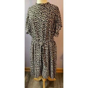 Loft‎ Cheetah Leopard Print Dress Tie Waist Flutter Sleeve Plus Size 26
